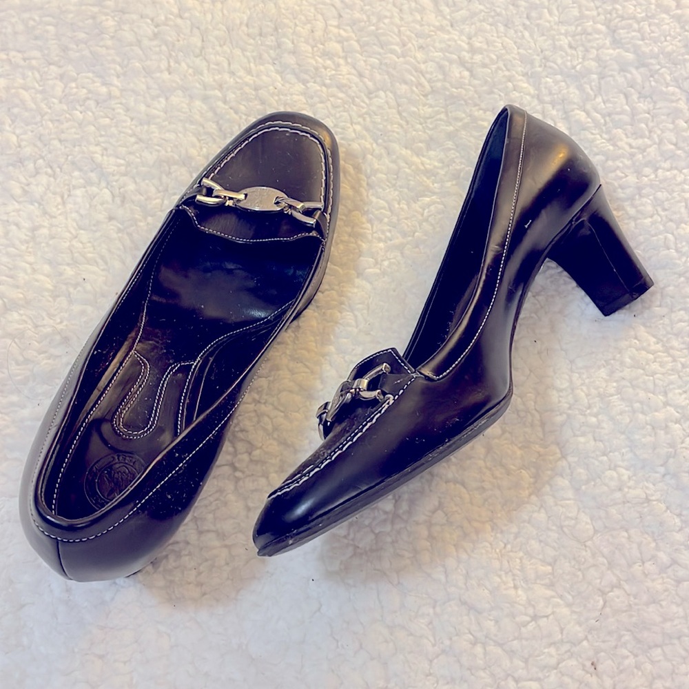 Bally Leather Black Heel Loafer Pumps Size 7.5